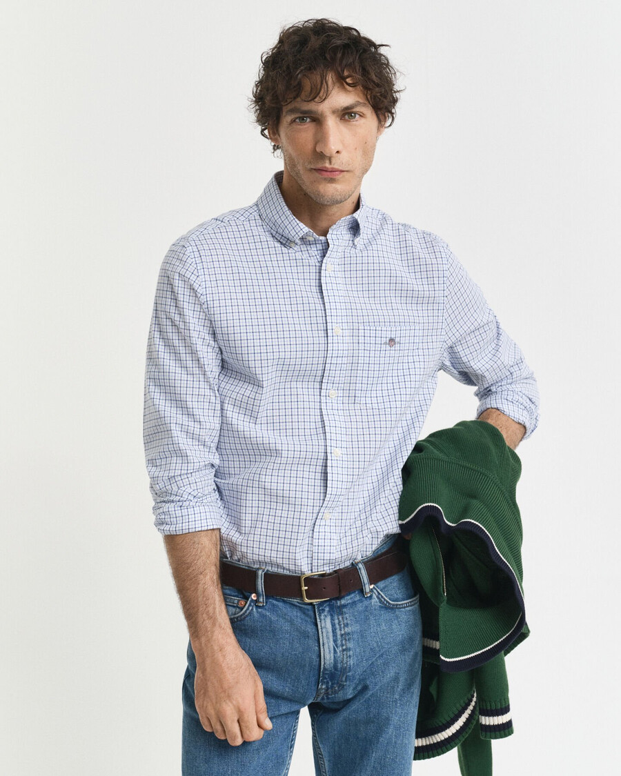 regular fit micro checked classic poplin shirt - clear sky