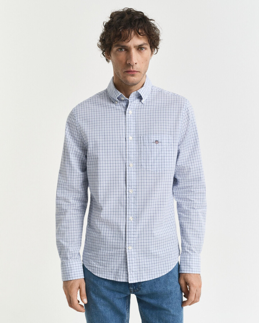 regular fit micro checked classic poplin shirt - clear sky