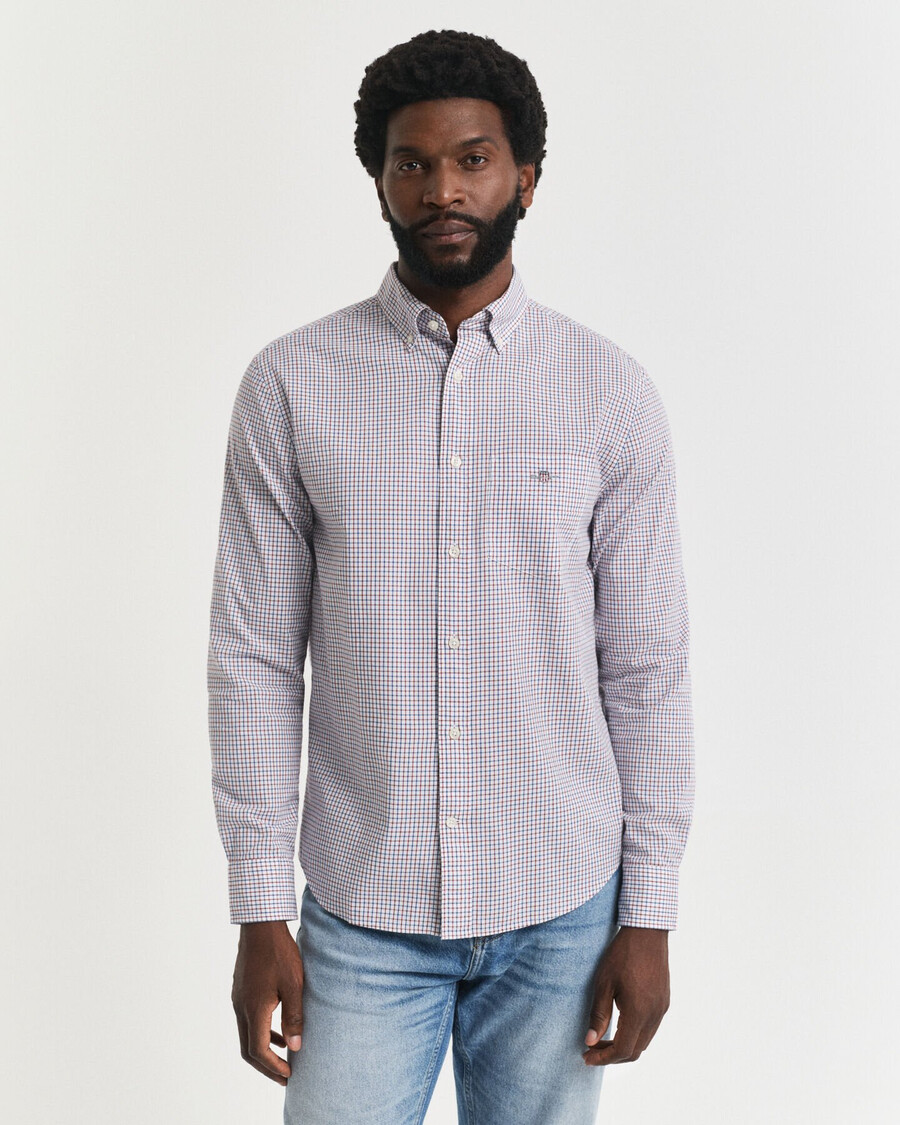regular fit micro checked classic poplin shirt - plumped red