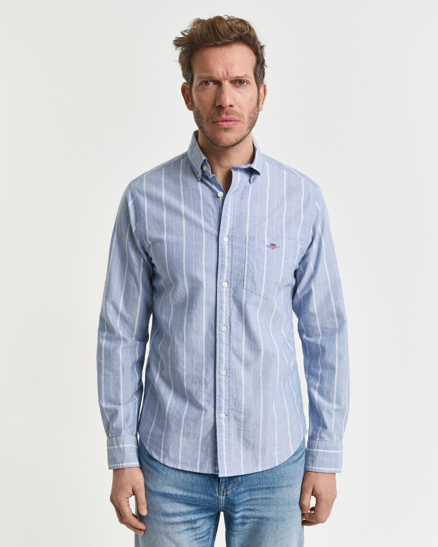 regular fit striped classic oxford shirt - rich blue