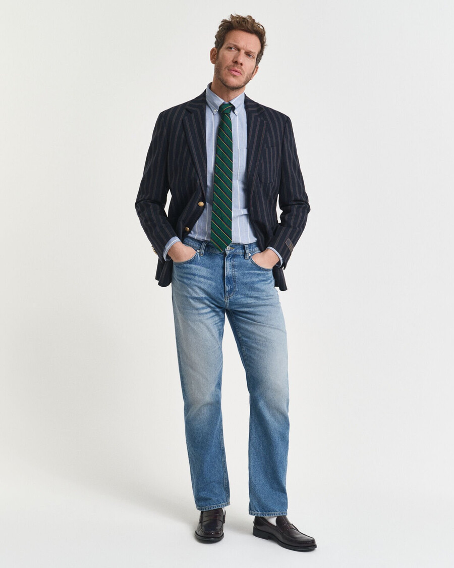 regular fit striped classic oxford shirt - rich blue