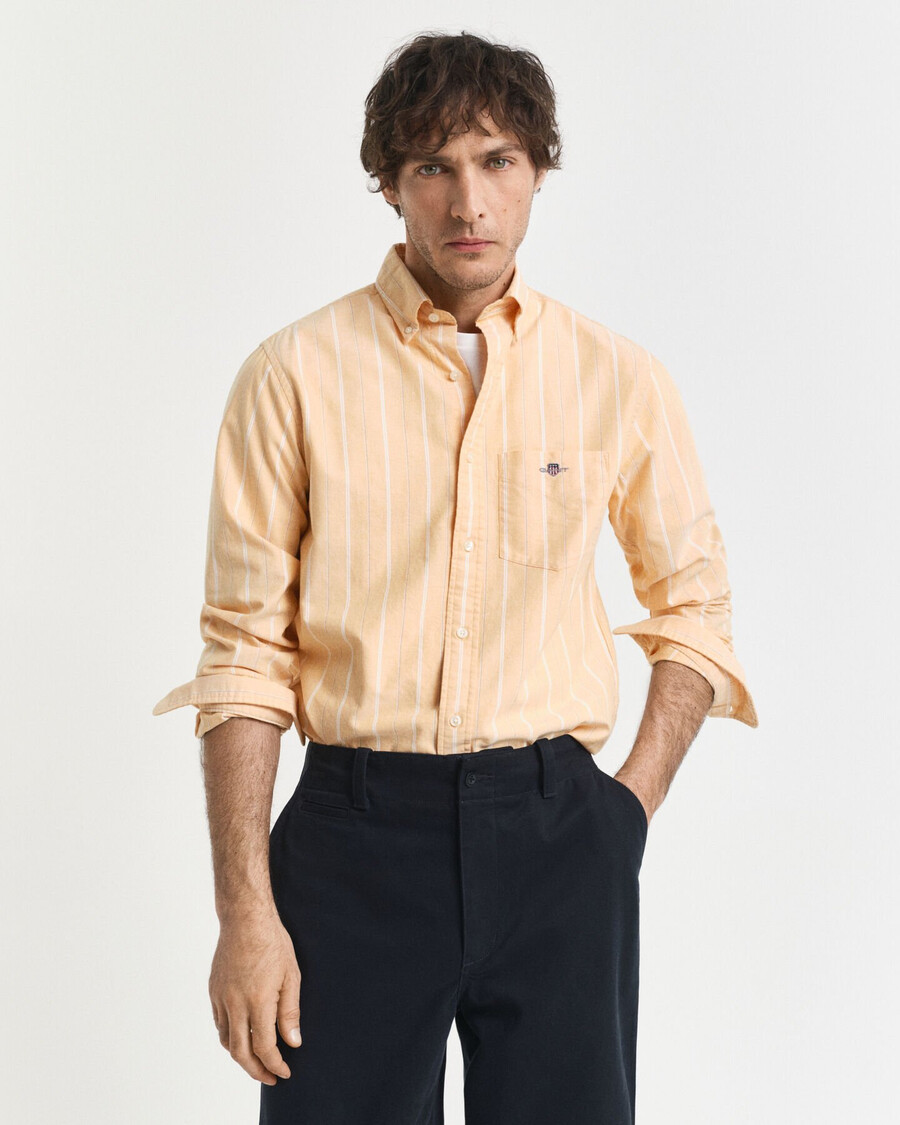 regular fit striped classic oxford shirt - yellow lichen