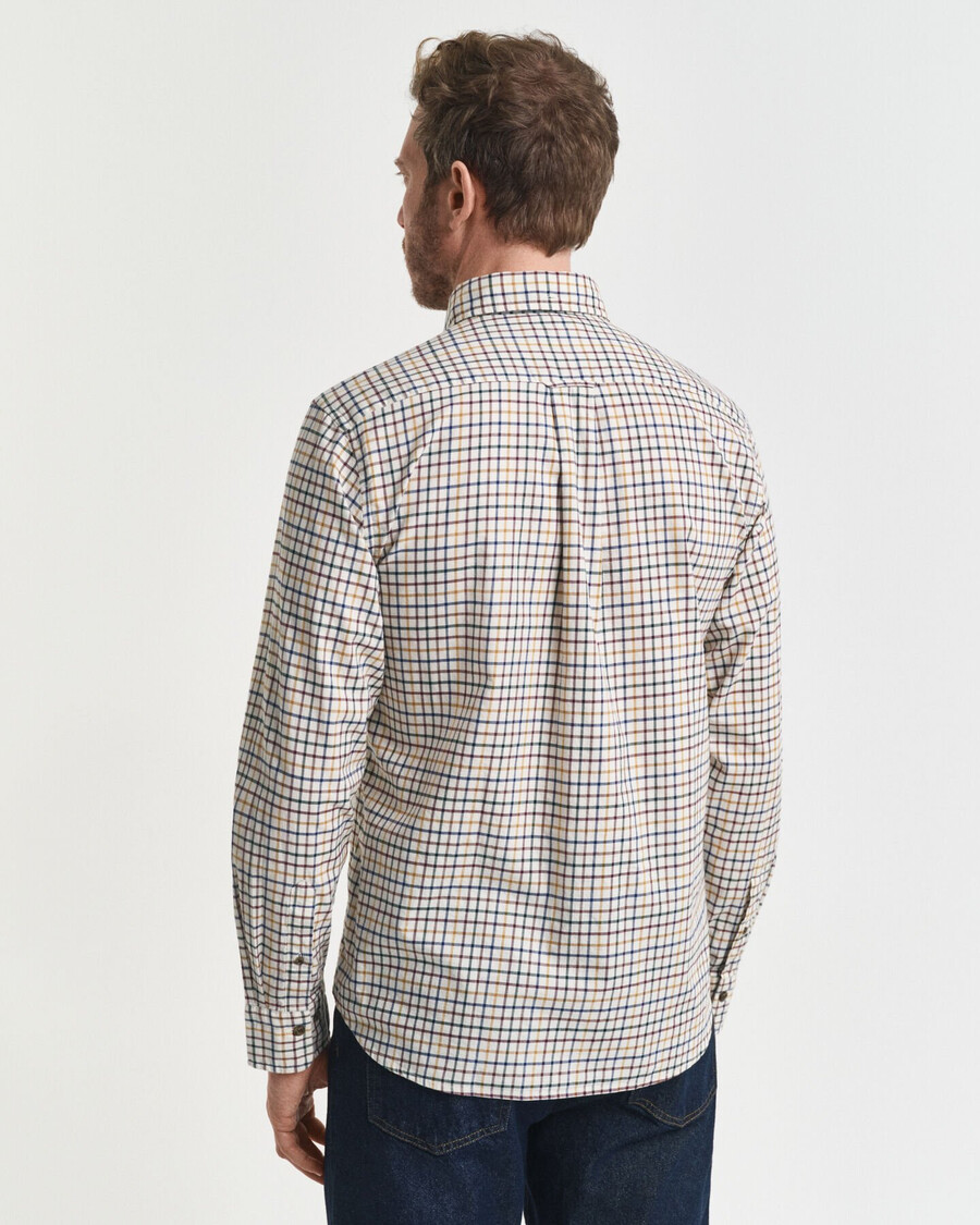 regular fit tattersall checked twill shirt - mahogany brown