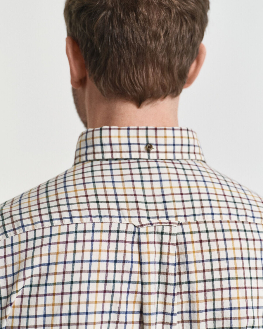 regular fit tattersall checked twill shirt - mahogany brown