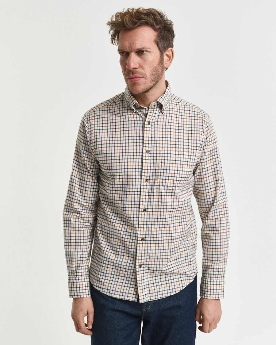 regular fit tattersall checked twill shirt - mahogany brown