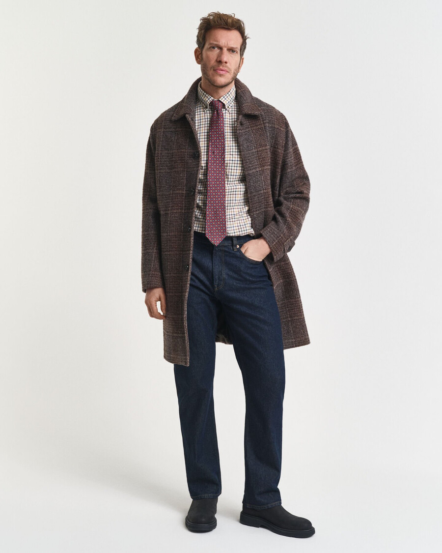 regular fit tattersall checked twill shirt - mahogany brown