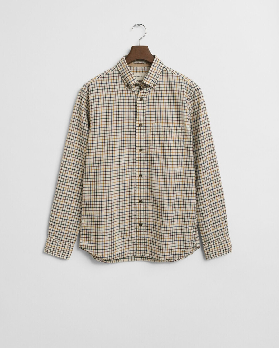 regular fit tattersall checked twill shirt - mahogany brown