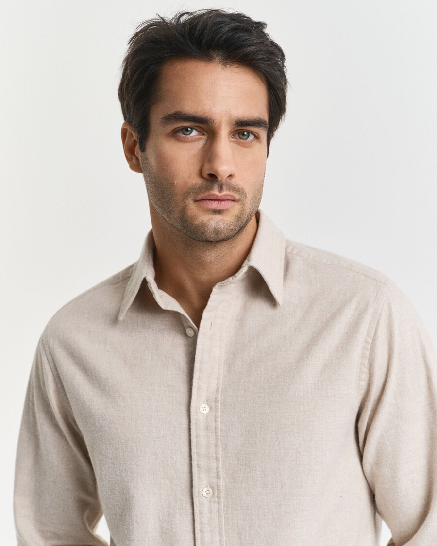 regular fit melange flannel shirt - light beige melange