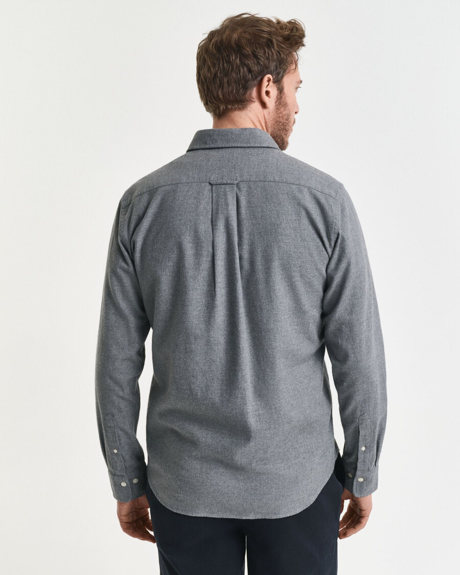 regular fit melange flannel shirt - dark grey melange