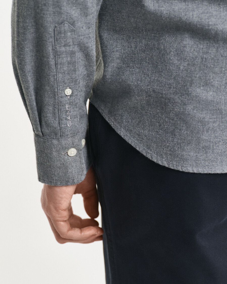 regular fit melange flannel shirt - dark grey melange