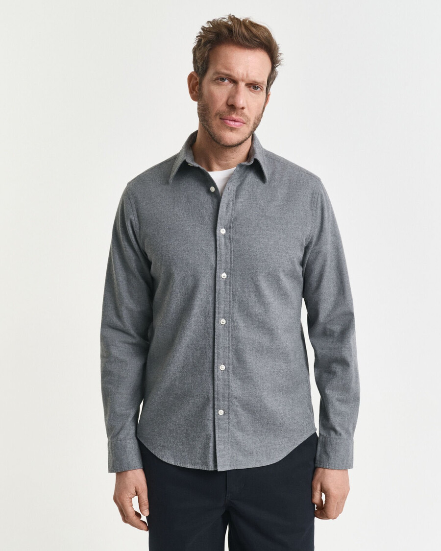 regular fit melange flannel shirt - dark grey melange