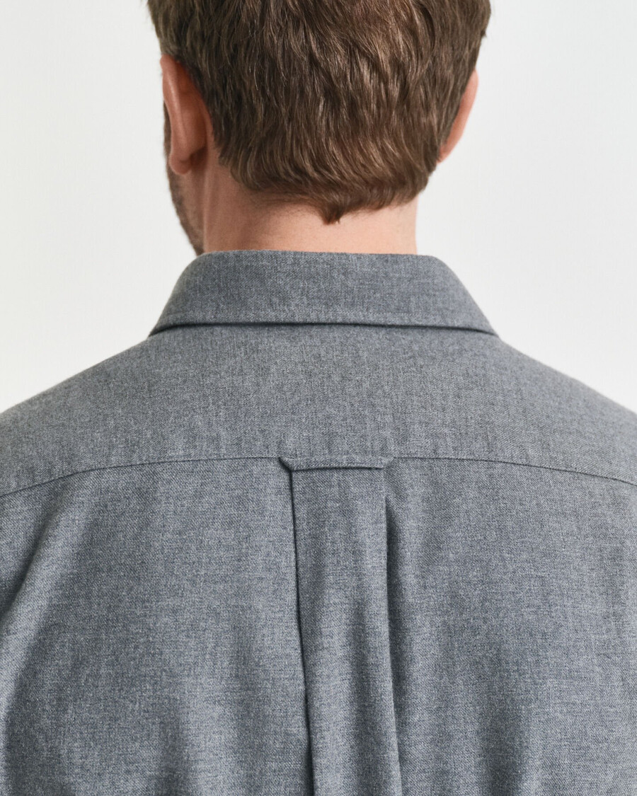 regular fit melange flannel shirt - dark grey melange