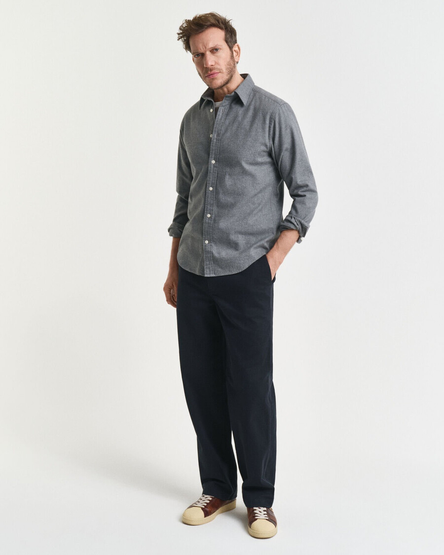 regular fit melange flannel shirt - dark grey melange