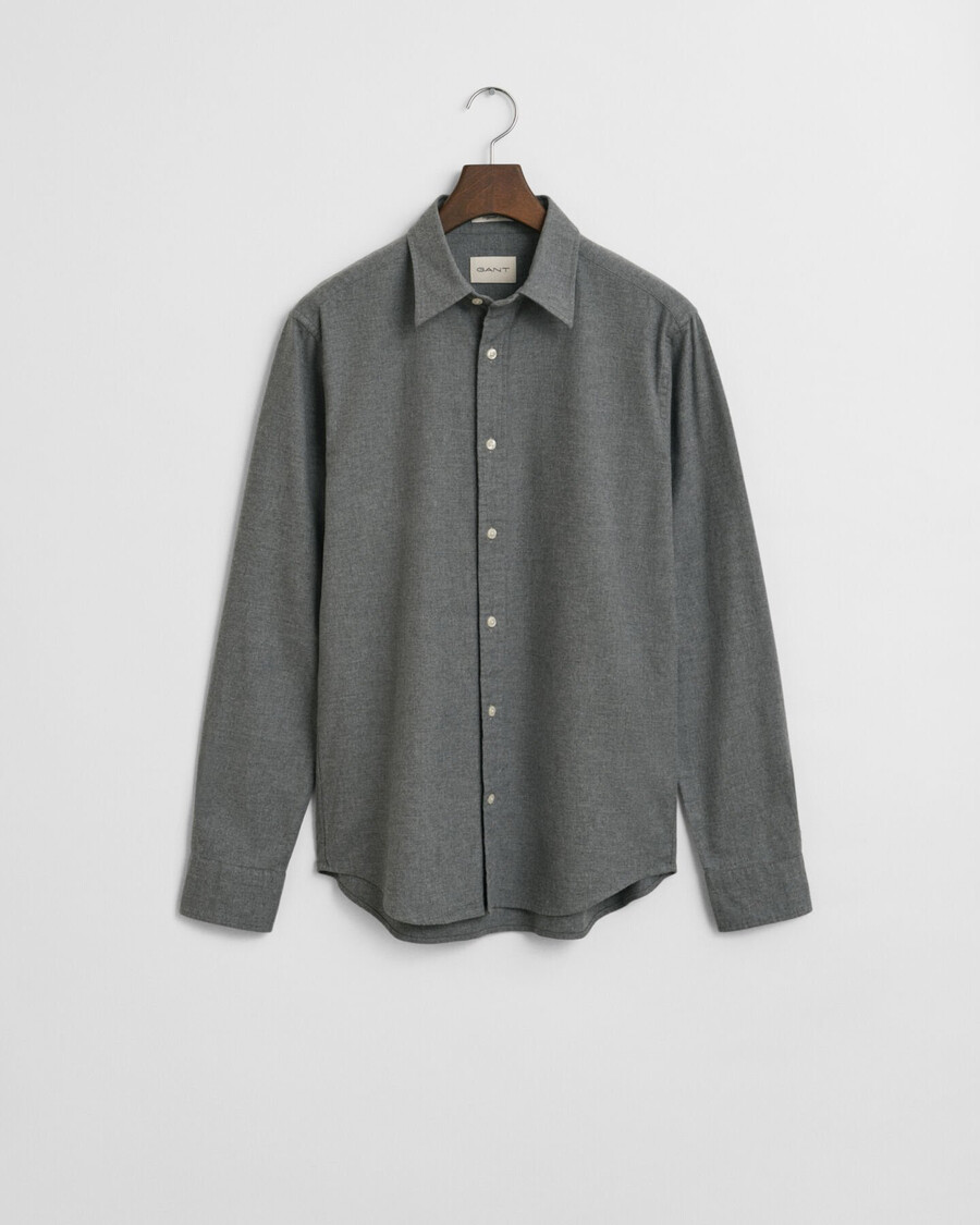 regular fit melange flannel shirt - dark grey melange