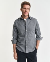 regular fit melange flannel shirt - dark grey melange