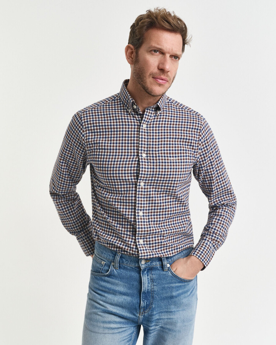 regular fit gingham twill shirt - mahogany brown