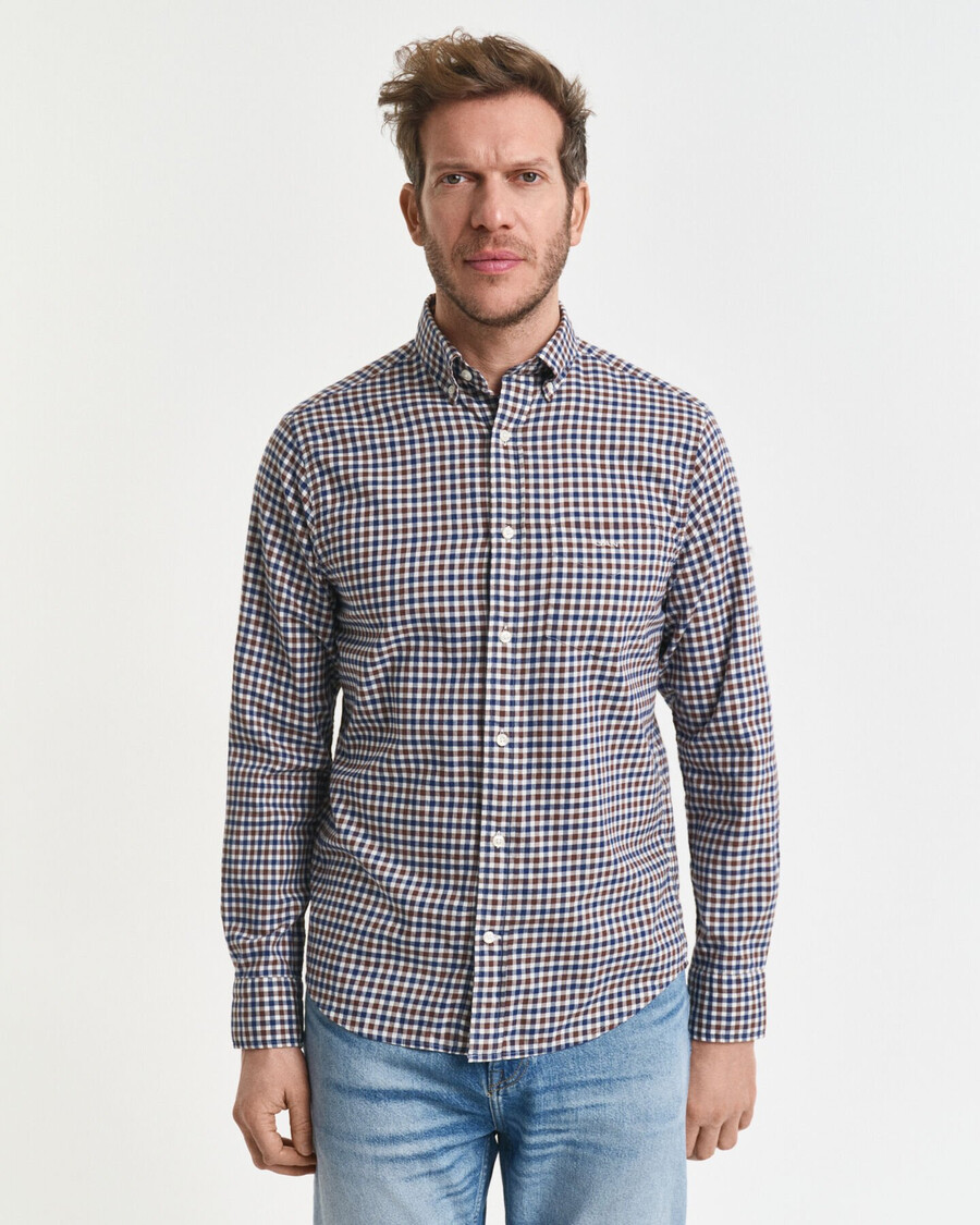 regular fit gingham twill shirt - mahogany brown