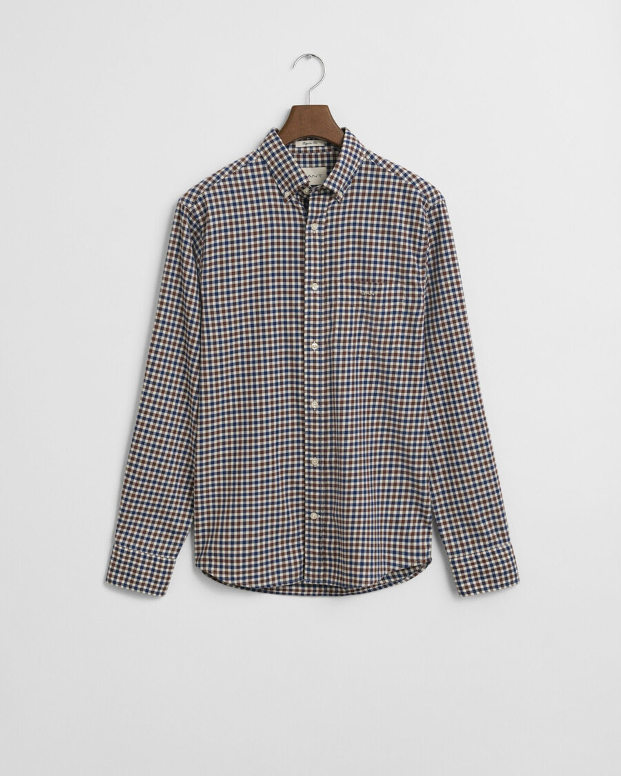 regular fit gingham twill shirt - mahogany brown