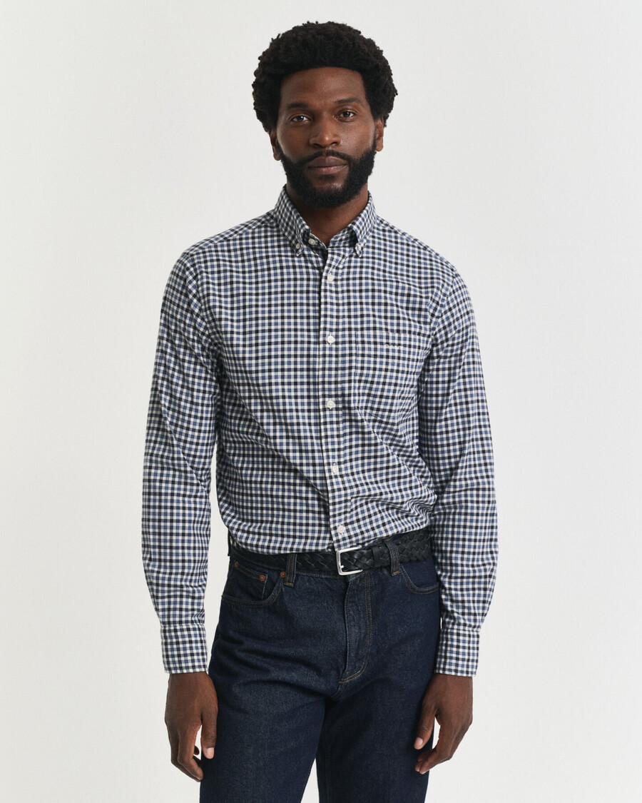 regular fit gingham twill shirt - naval blue