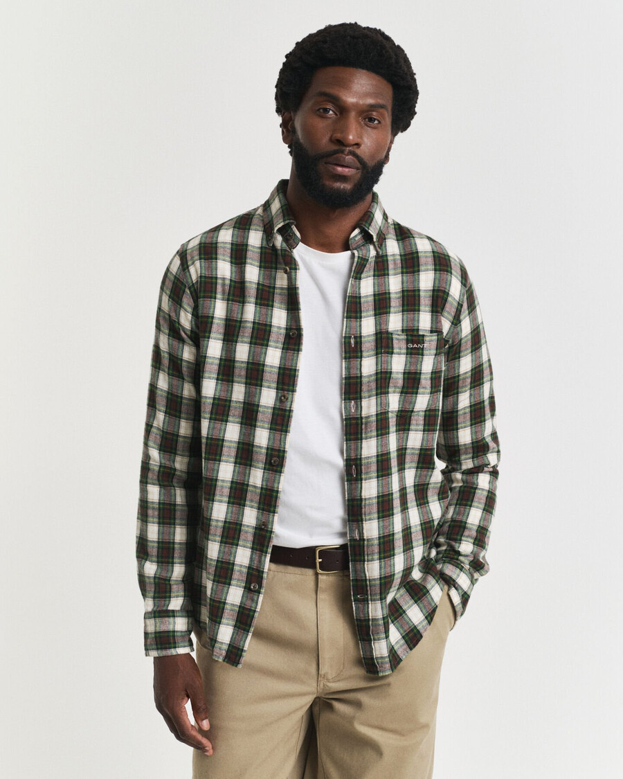 regular fit checked windblown flannel shirt - cream