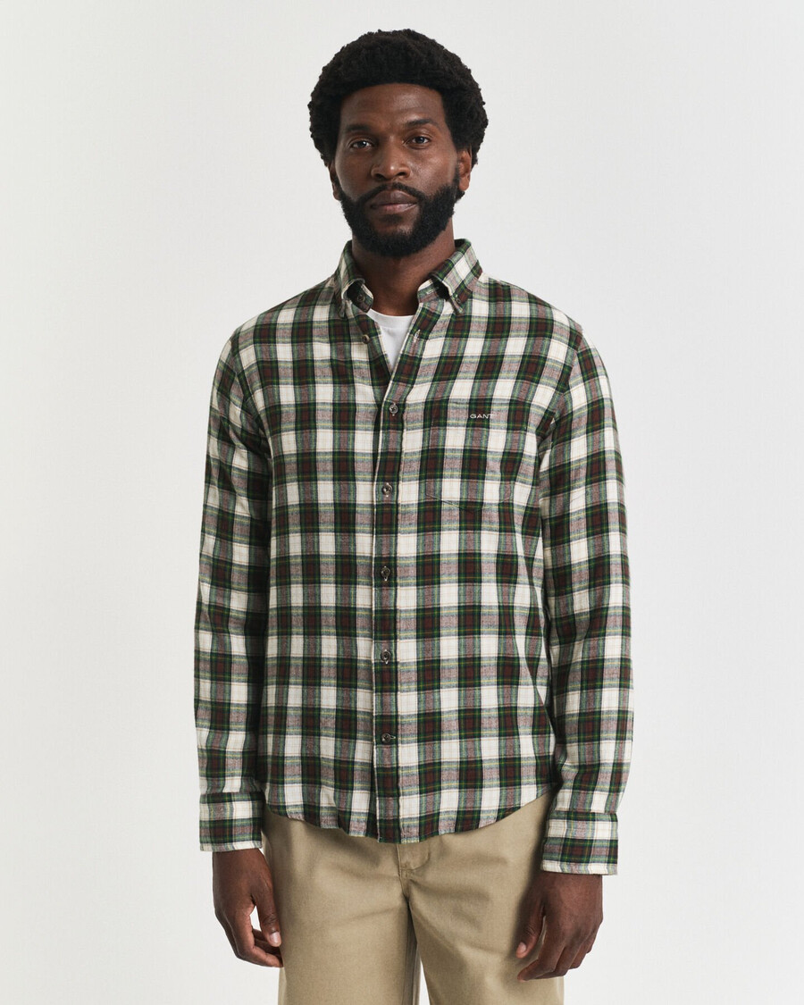 regular fit checked windblown flannel shirt - cream