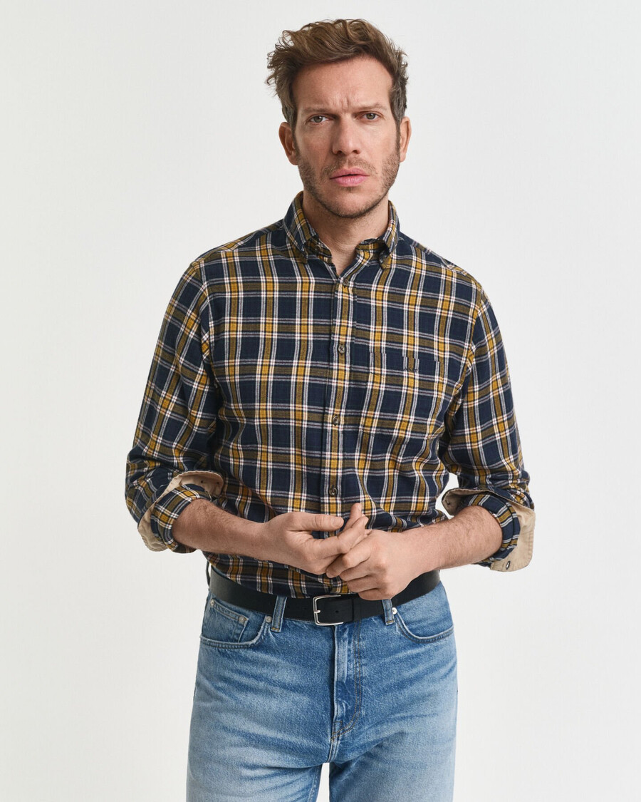 regular fit checked windblown flannel shirt - evening blue