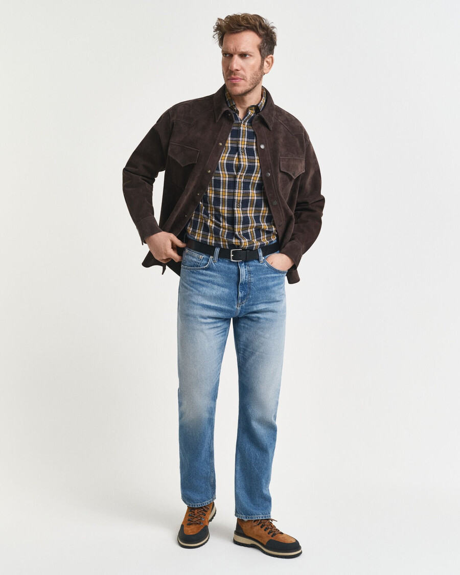 regular fit checked windblown flannel shirt - evening blue