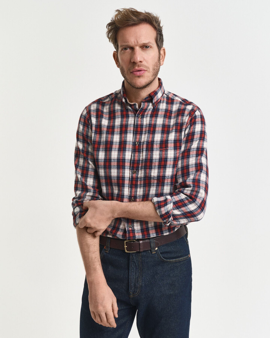 regular fit checked windblown flannel shirt - modern rust