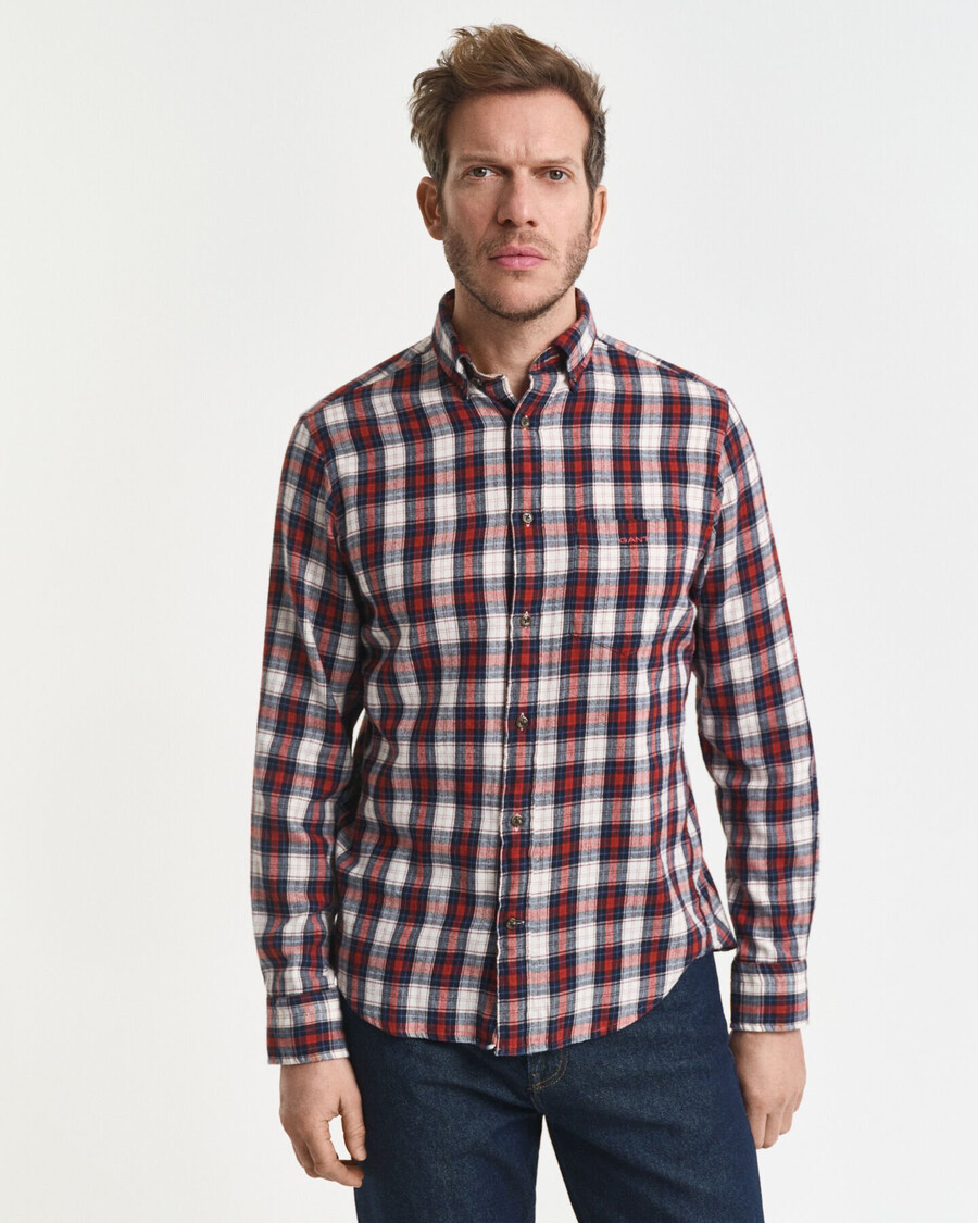 regular fit checked windblown flannel shirt - modern rust
