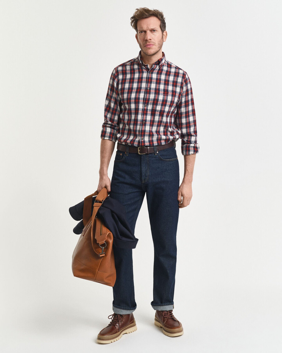 regular fit checked windblown flannel shirt - modern rust