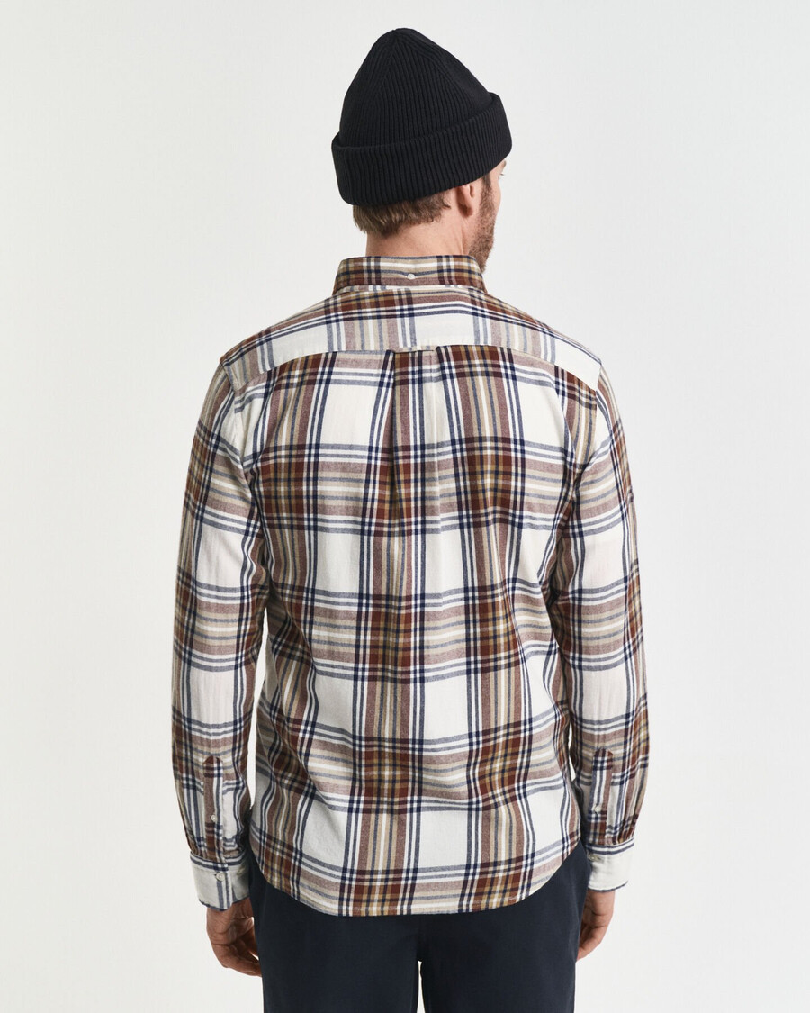 regular fit windblown flannel check shirt - cream