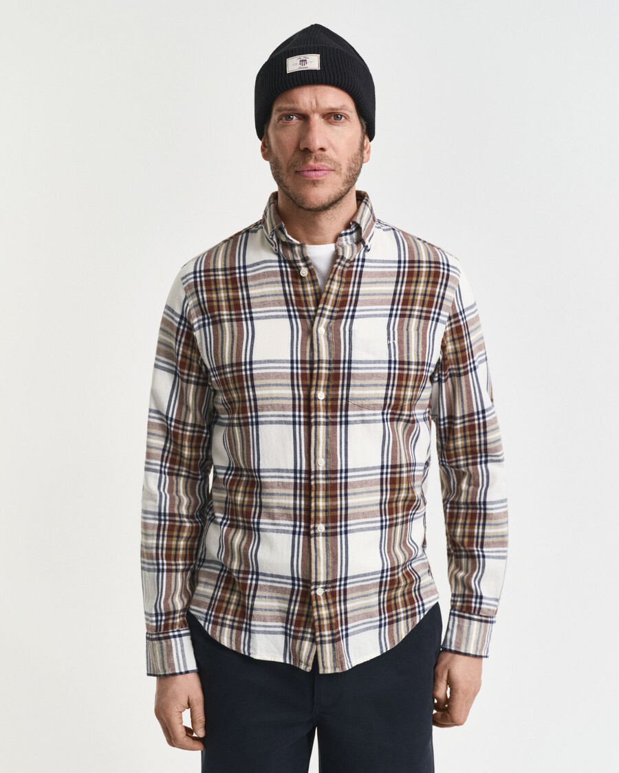regular fit windblown flannel check shirt - cream