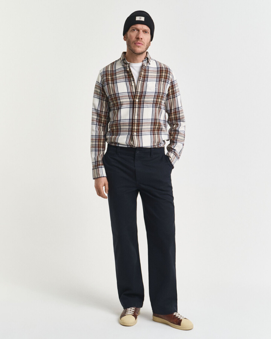 regular fit windblown flannel check shirt - cream