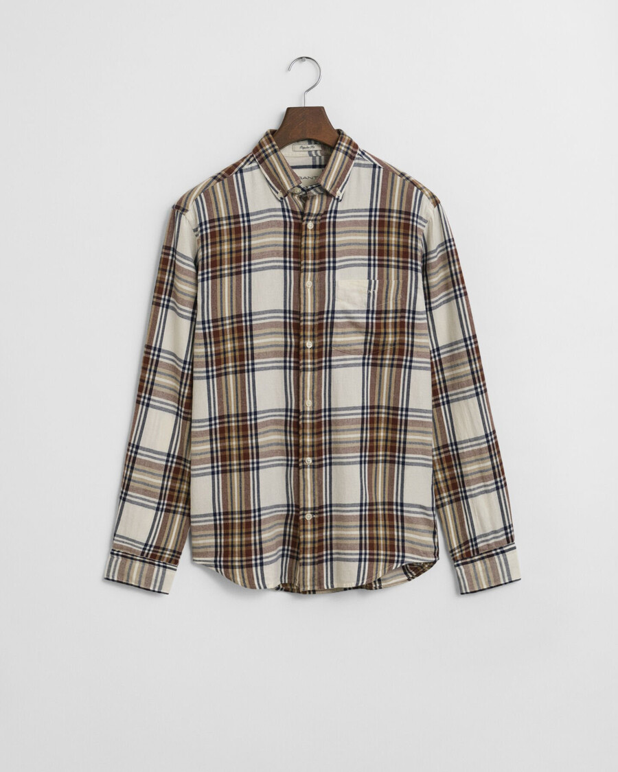 regular fit windblown flannel check shirt - cream