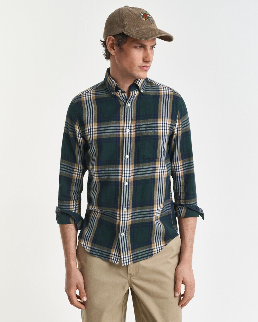 regular fit windblown flannel check shirt - tartan green