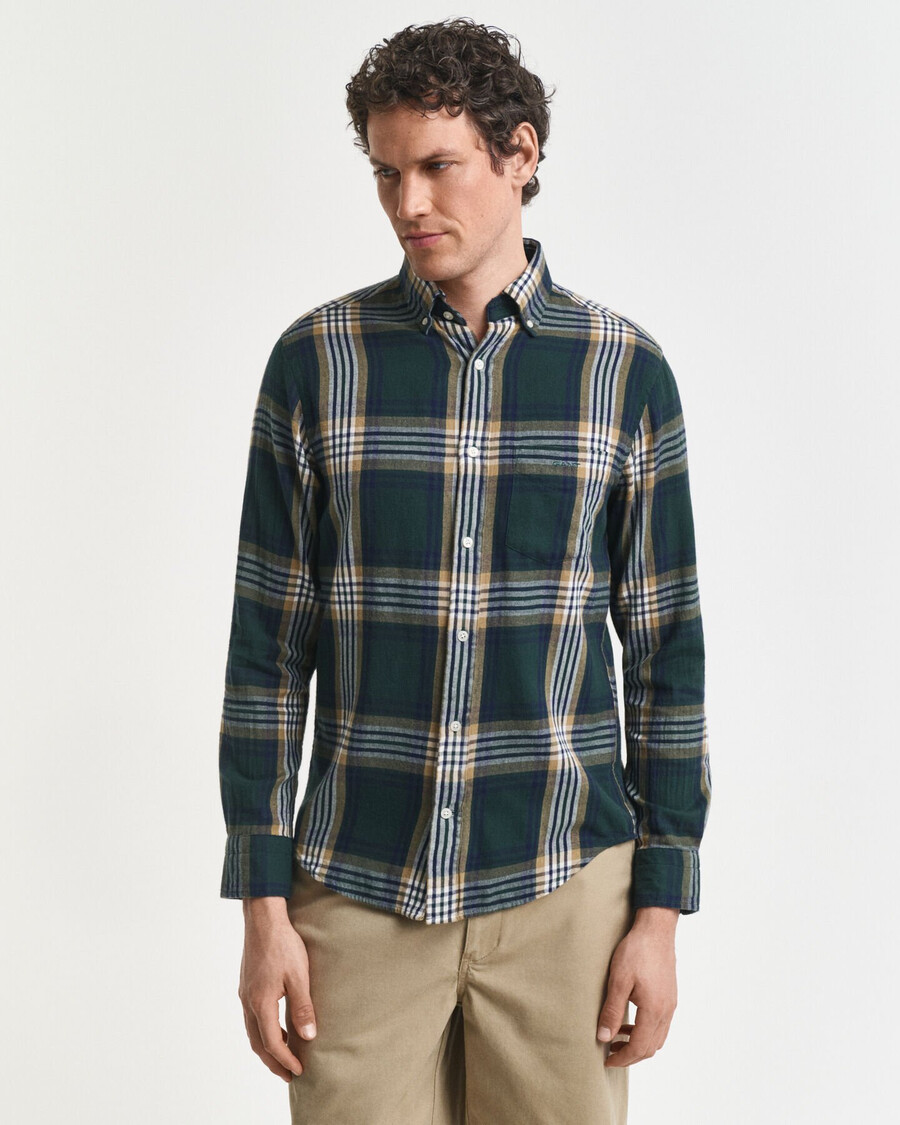 regular fit windblown flannel check shirt - tartan green
