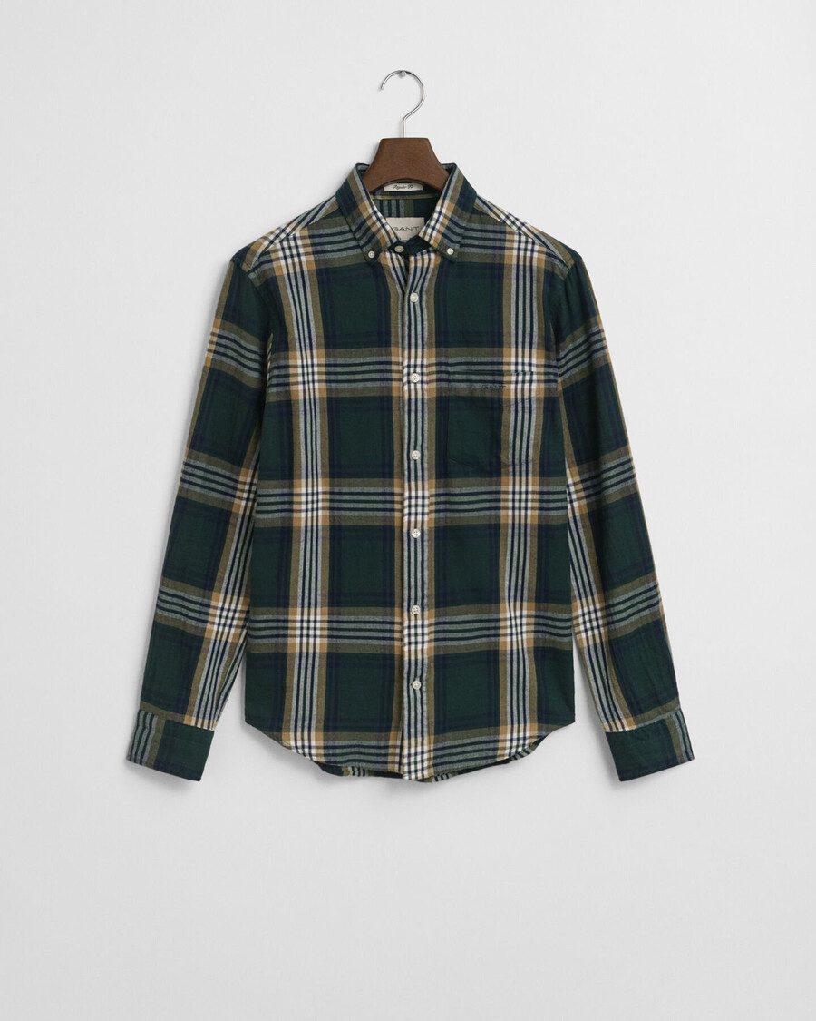 regular fit windblown flannel check shirt - tartan green