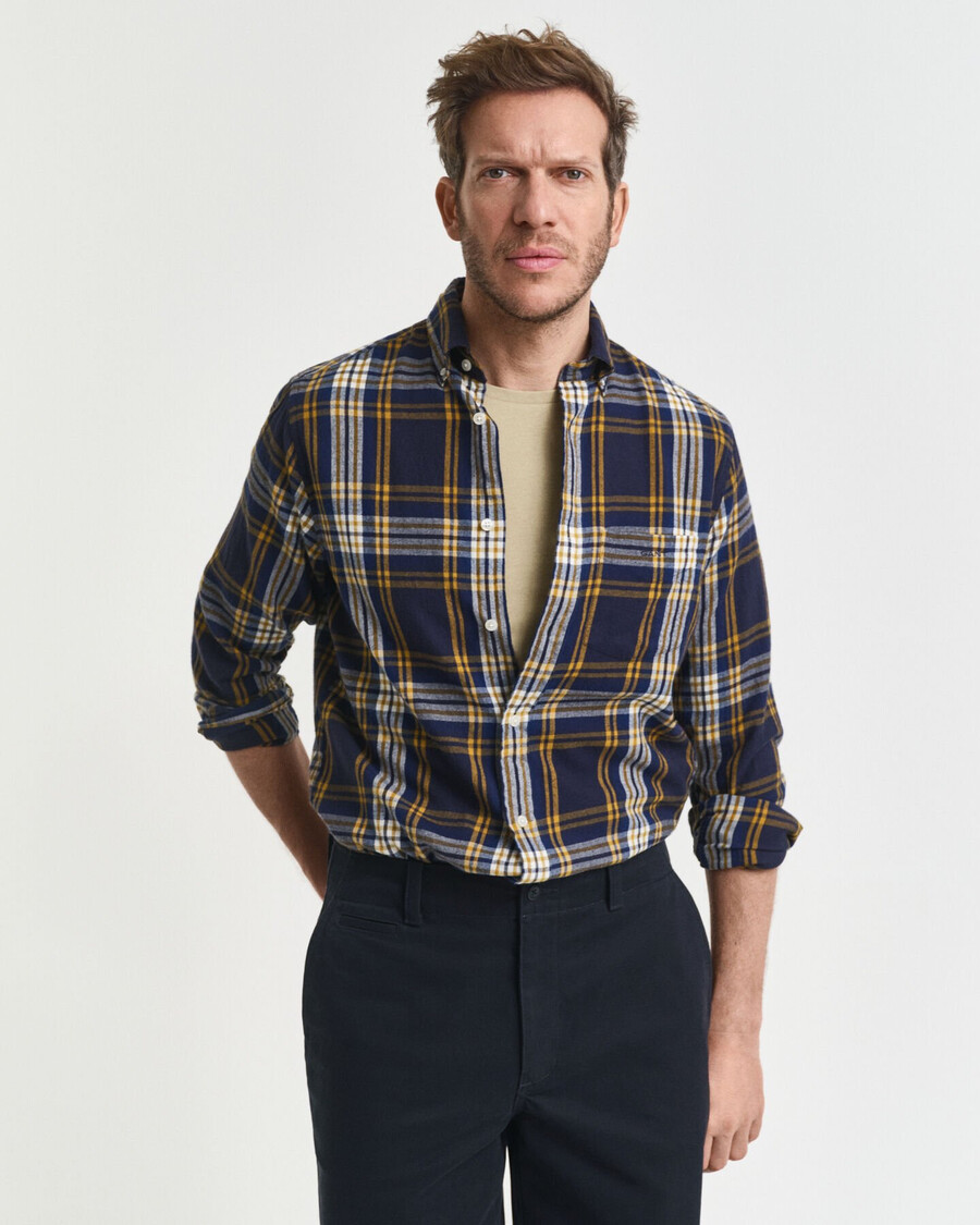 regular fit windblown flannel check shirt - evening blue