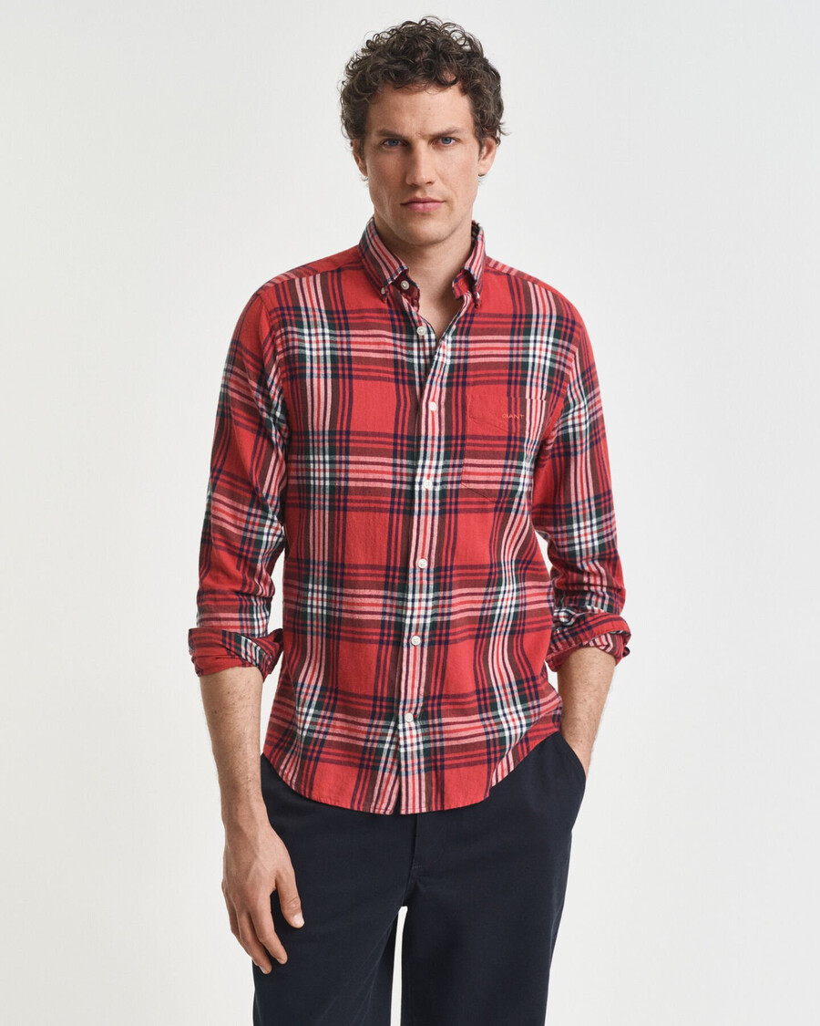 regular fit windblown flannel check shirt - modern rust