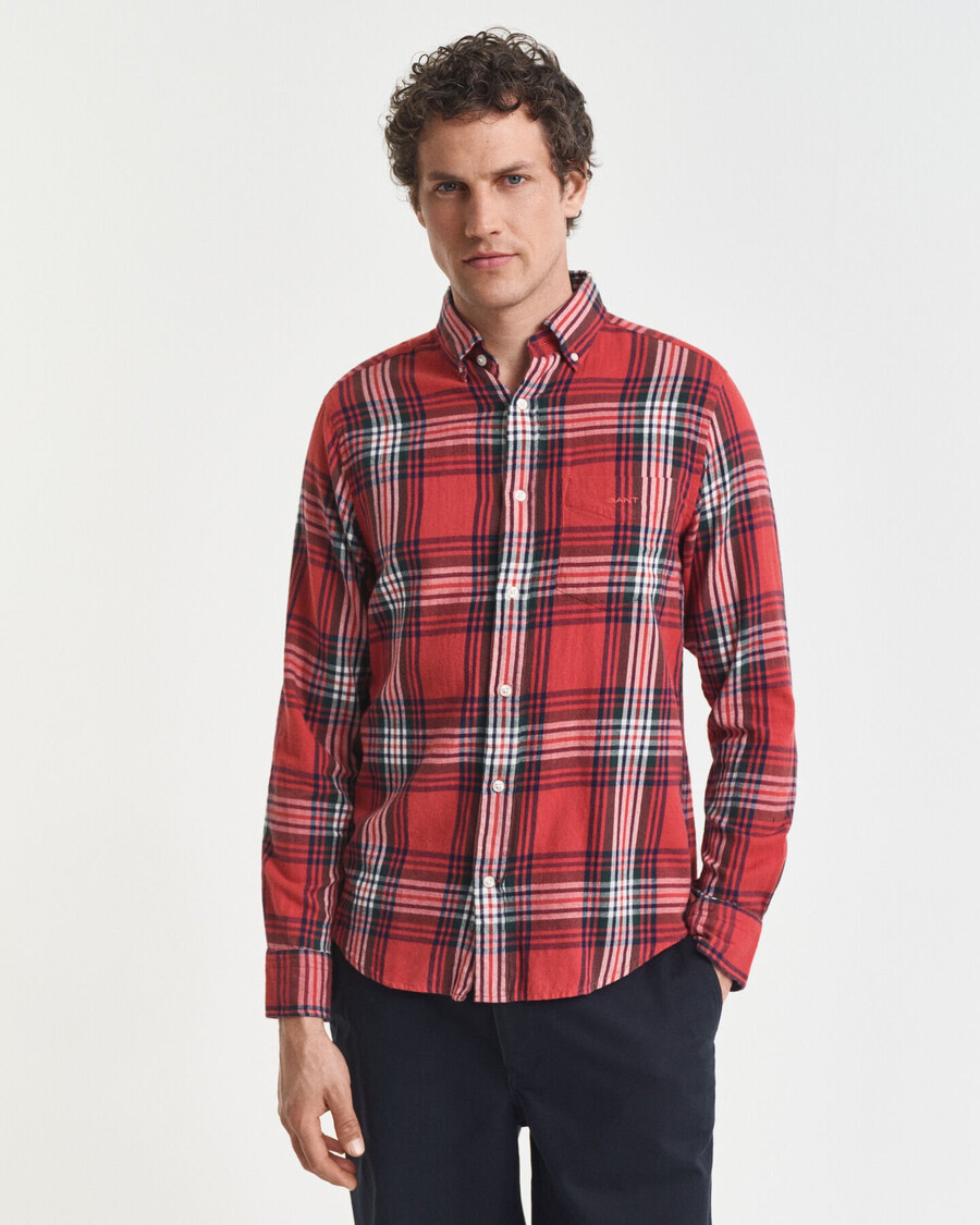 regular fit windblown flannel check shirt - modern rust