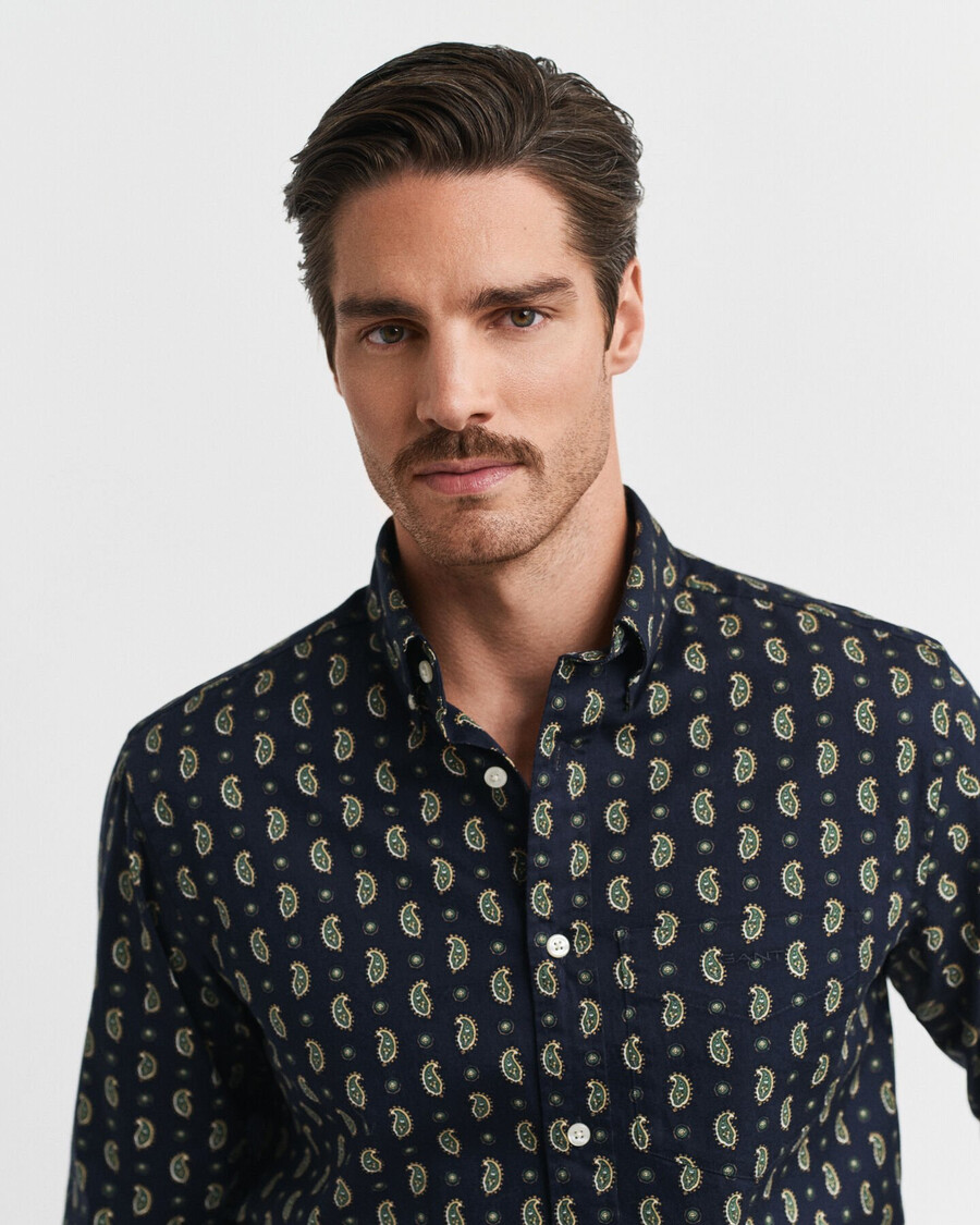 regular fit paisley printed twill shirt - evening blue