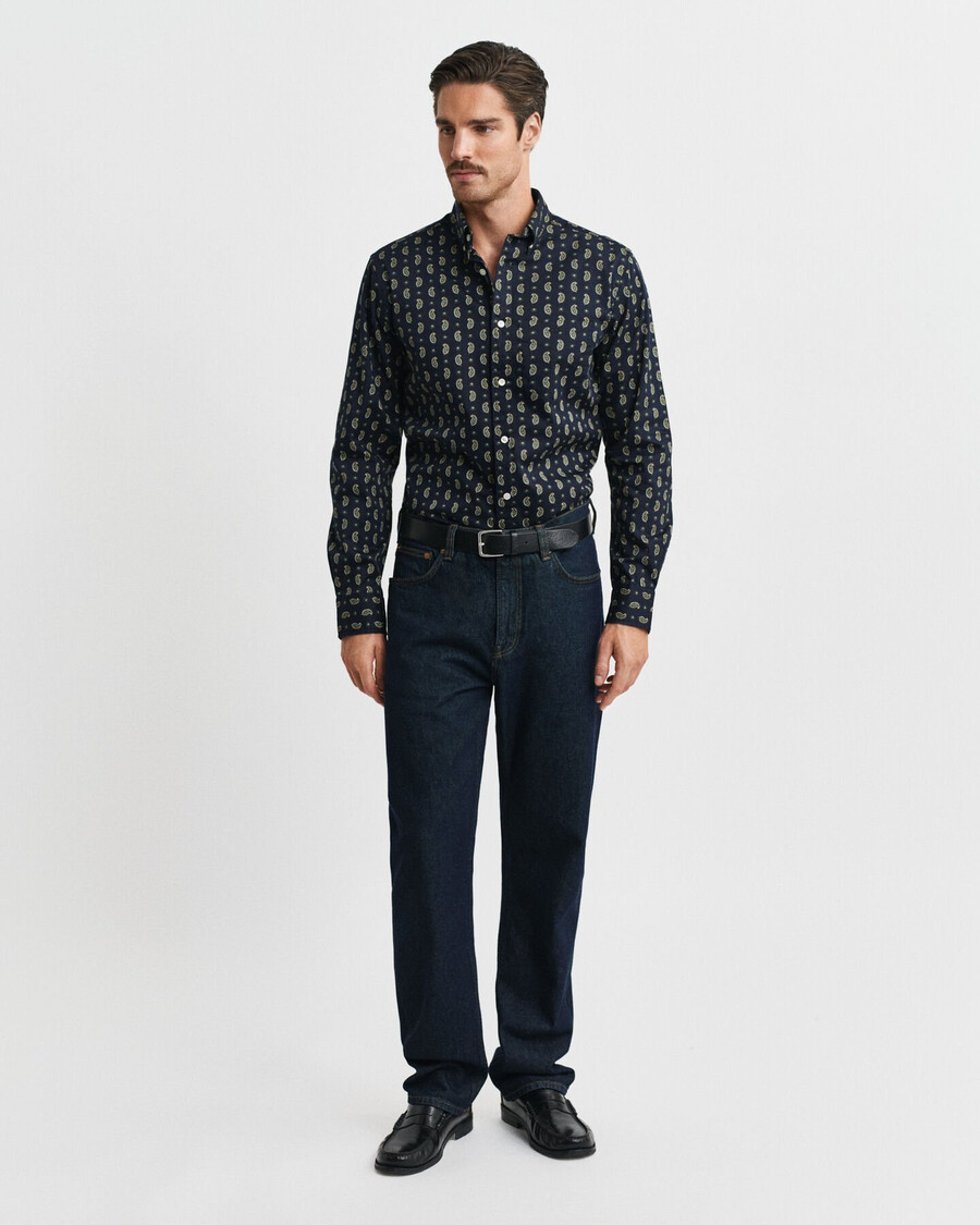 regular fit paisley printed twill shirt - evening blue