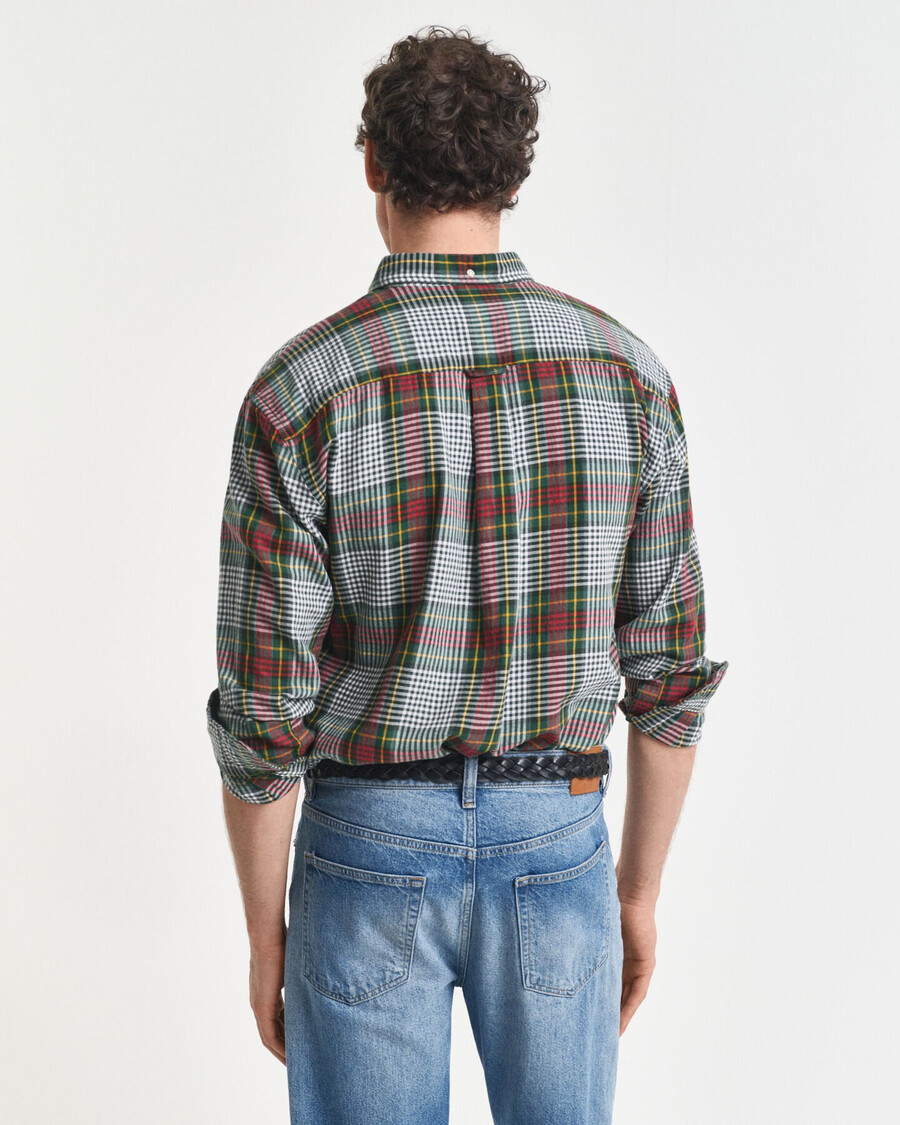 relaxed fit lightweight checked twill shirt - tartan green