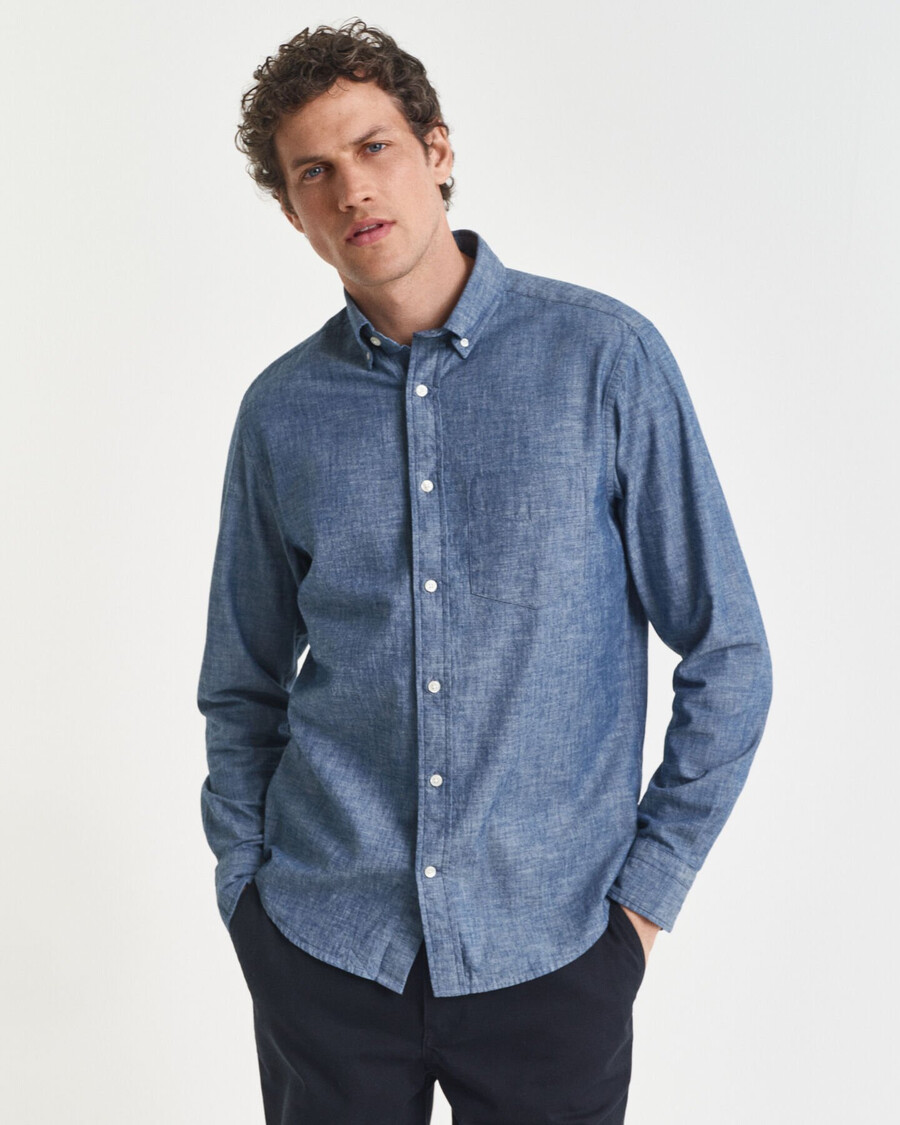 regular fit indigo chambray shirt - mid blue