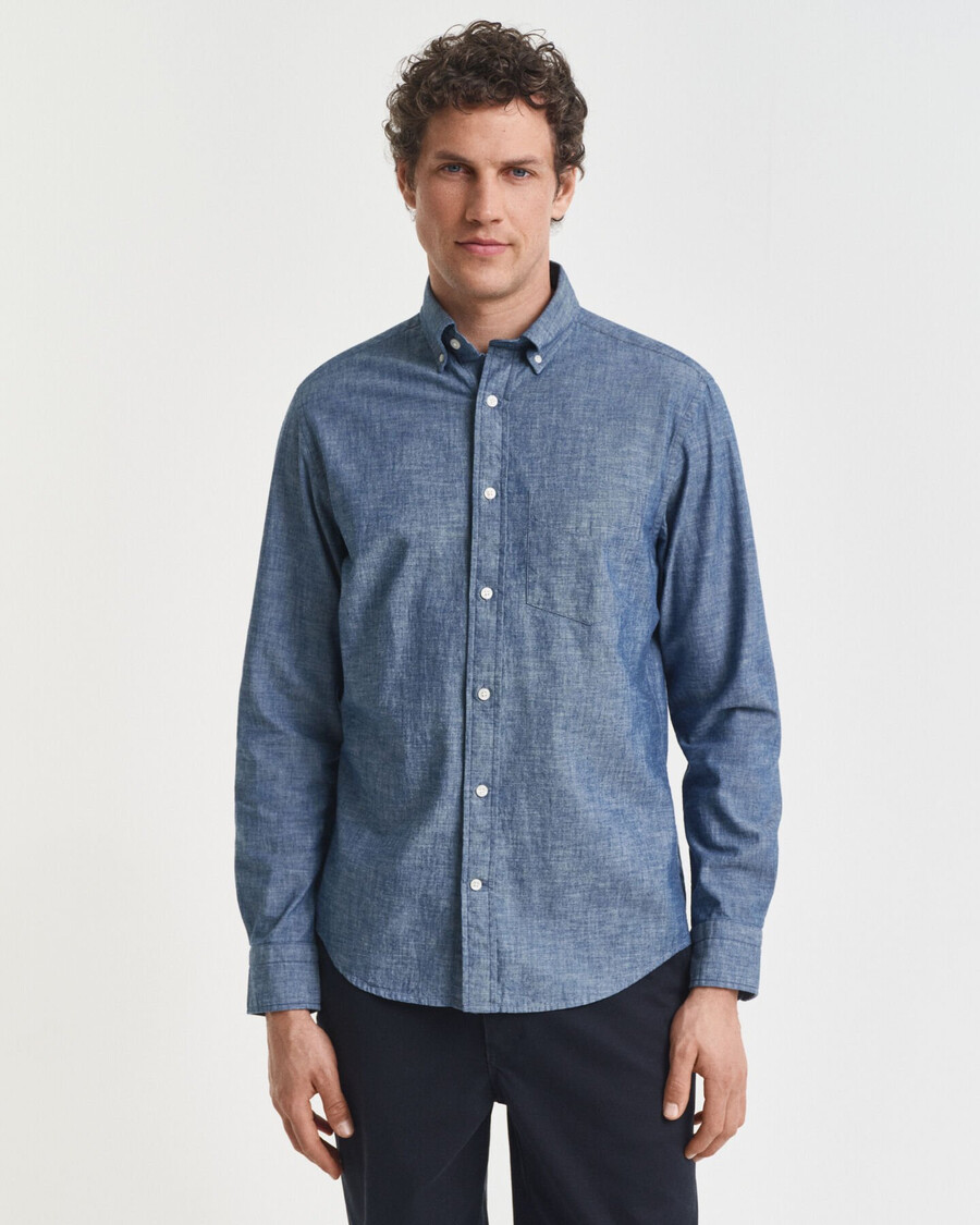 regular fit indigo chambray shirt - mid blue