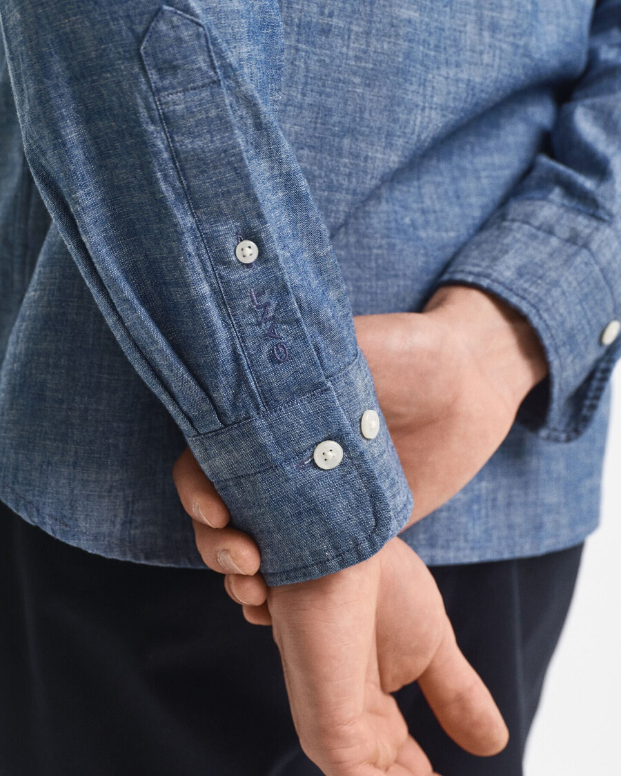 regular fit indigo chambray shirt - mid blue
