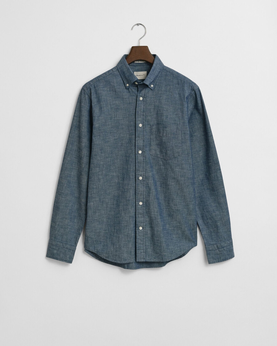 regular fit indigo chambray shirt - mid blue