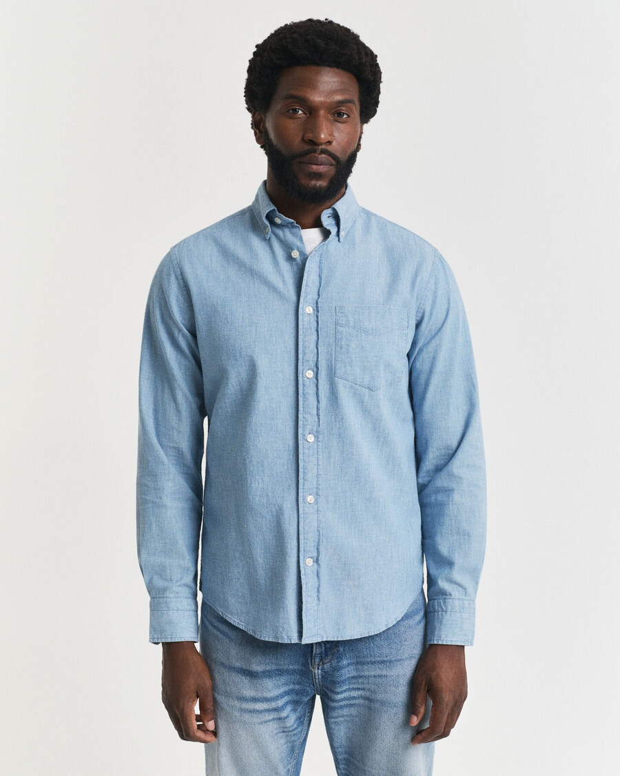 regular fit indigo chambray shirt - light blue