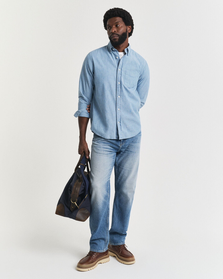 regular fit indigo chambray shirt - light blue