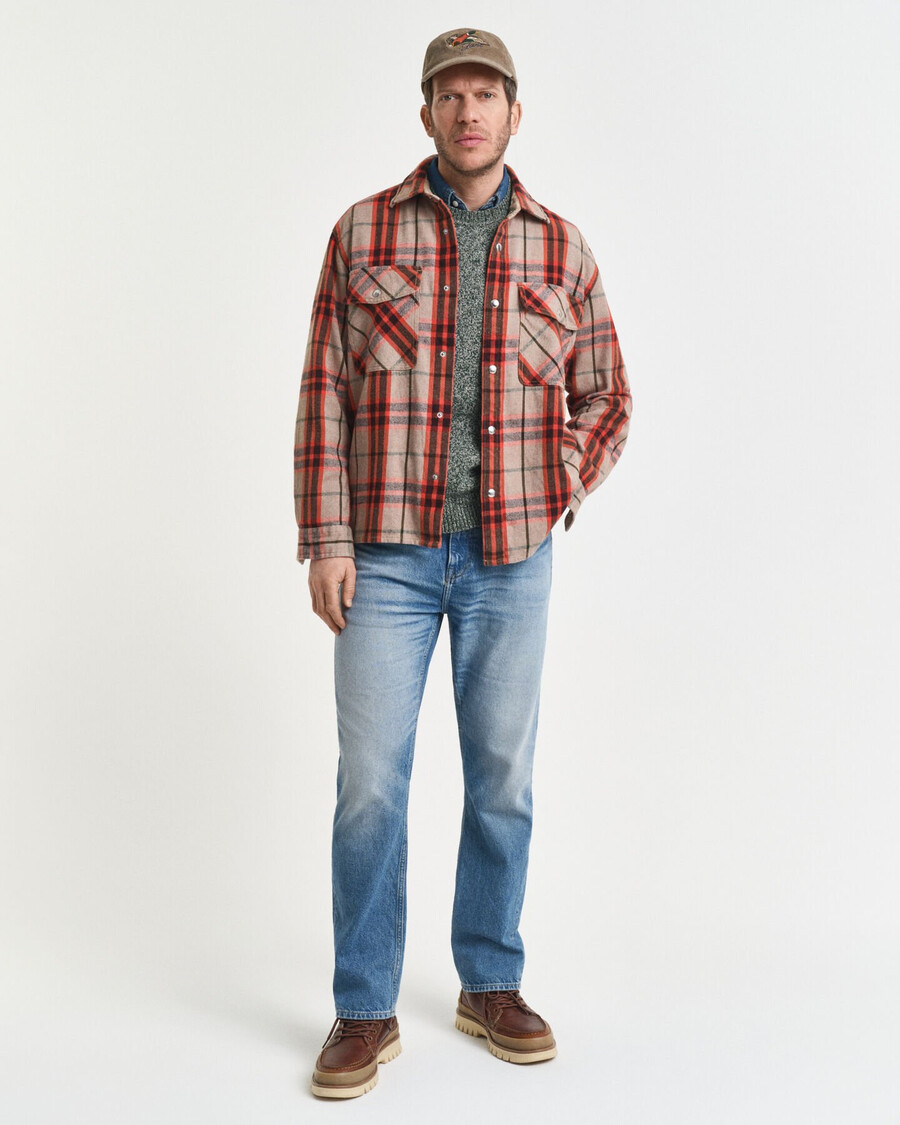 relaxed fit checked overshirt - deep orange